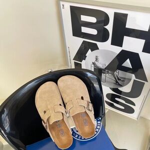 🧁Birkenstock Boston Classic Suede Soft Leather Taupe